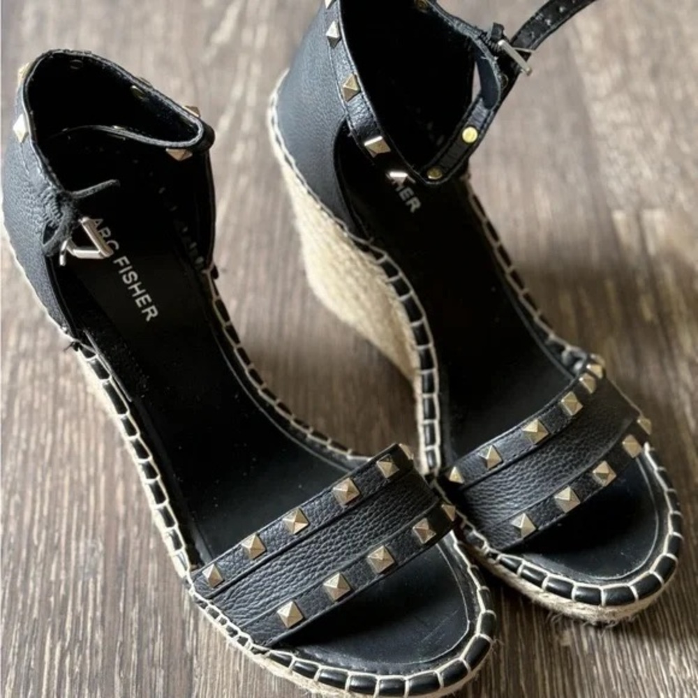 MARC FISHER  Black studded Espadrille Wedges